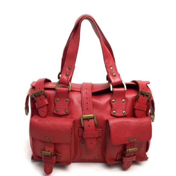 MULBERRY Roxanne Roxanne Mini Boston Studs Men's Women's Hand Bag Leather Red - Picture 1 of 16